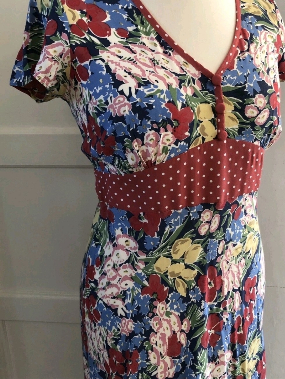 Boden Vintage Tea Dress M 1940's Style Polka Dots Floral - Picture 4 of 10